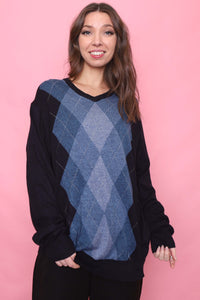 Vintage Argyle Pattern Knitted V Neck Jumper