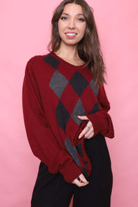 Vintage Argyle Pattern Knitted V Neck Jumper