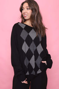 Vintage Argyle Pattern Knitted V Neck Jumper