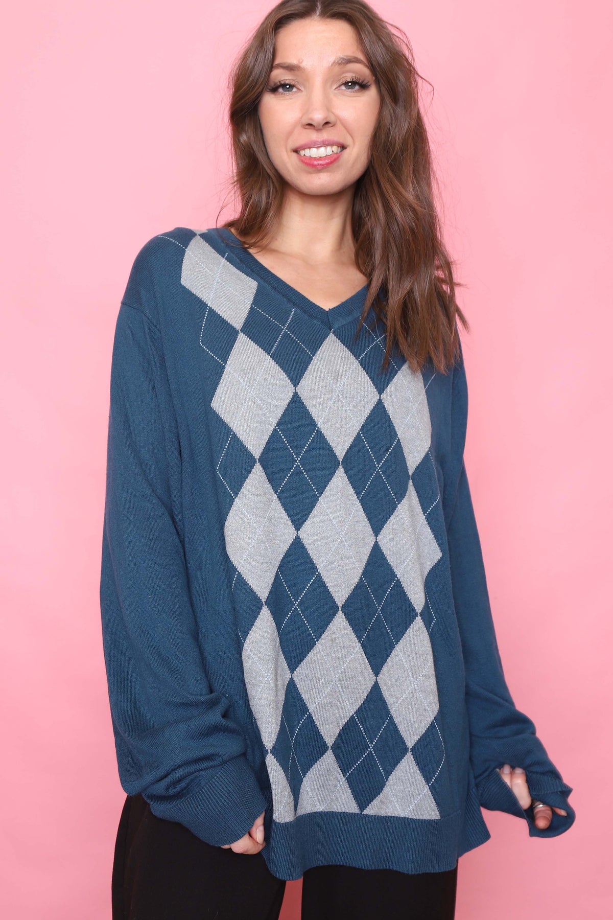 Banana Republic Argyle Pattern Knitted V Neck Jumper