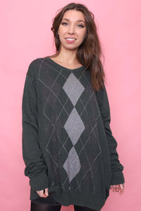 Vintage Argyle Pattern Knitted V Neck Jumper