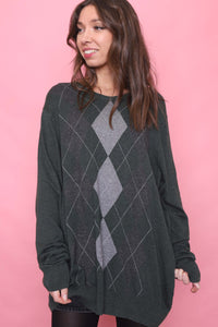 Vintage Argyle Pattern Knitted V Neck Jumper