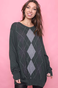 Vintage Argyle Pattern Knitted V Neck Jumper