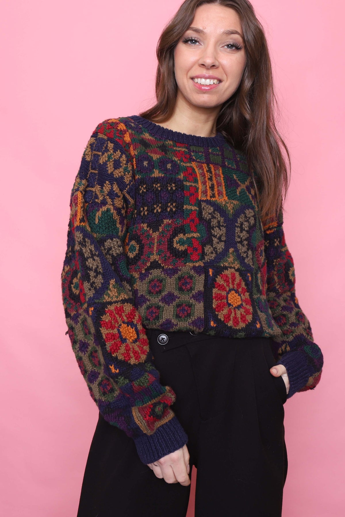 Vintage Patterned Hand Knitted Jumper