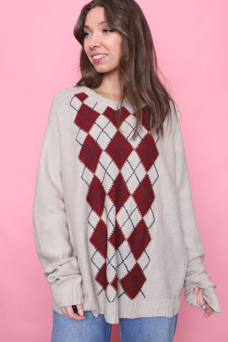 Vintage Argyle Pattern Knitted Jumper