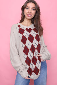 Vintage Argyle Pattern Knitted Jumper