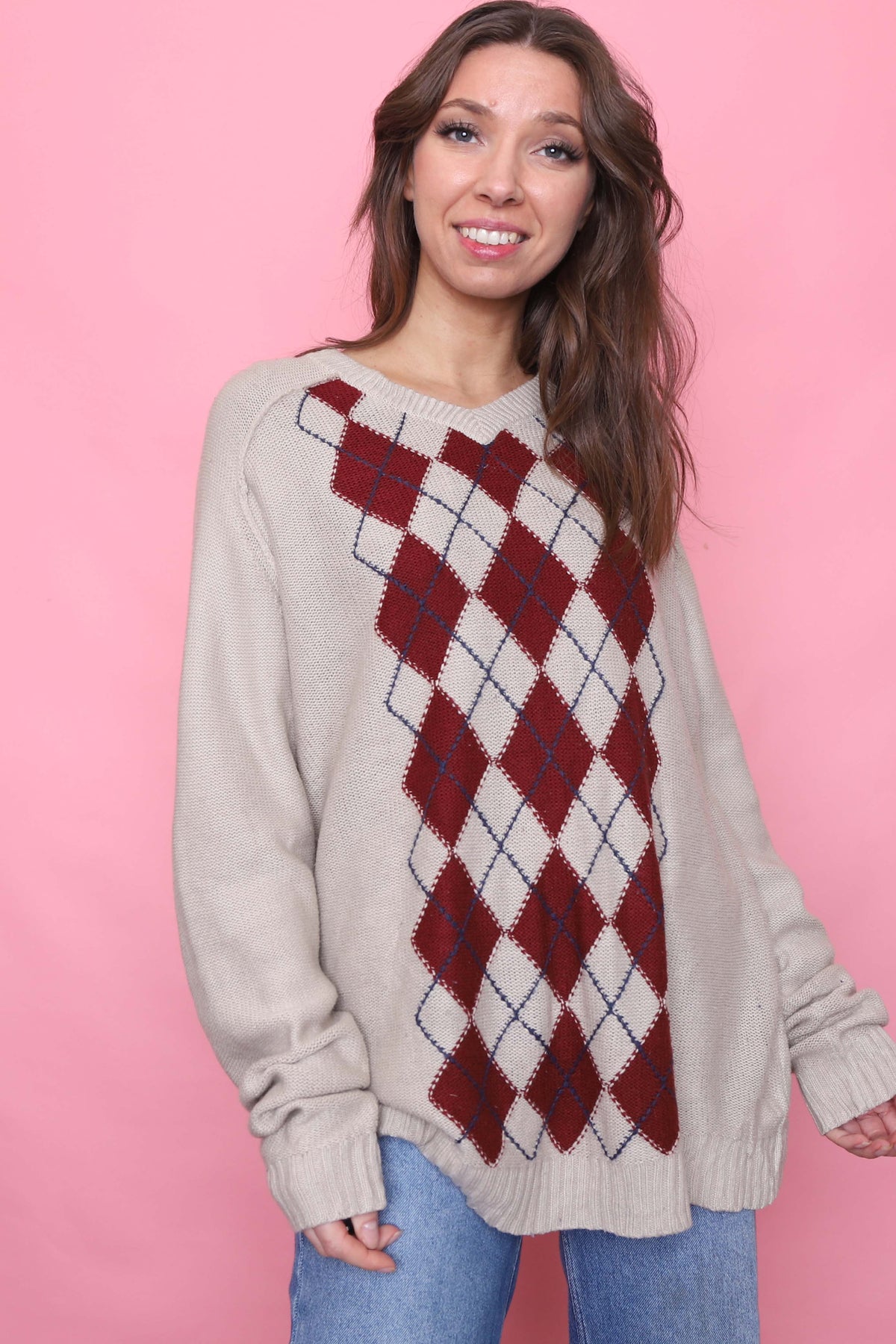 Vintage Argyle Pattern Knitted Jumper