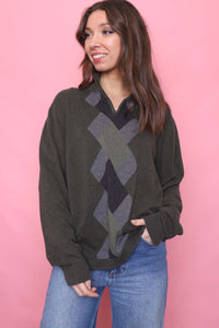 Vintage Argyle Pattern Knitted 1/4 Zip Jumper