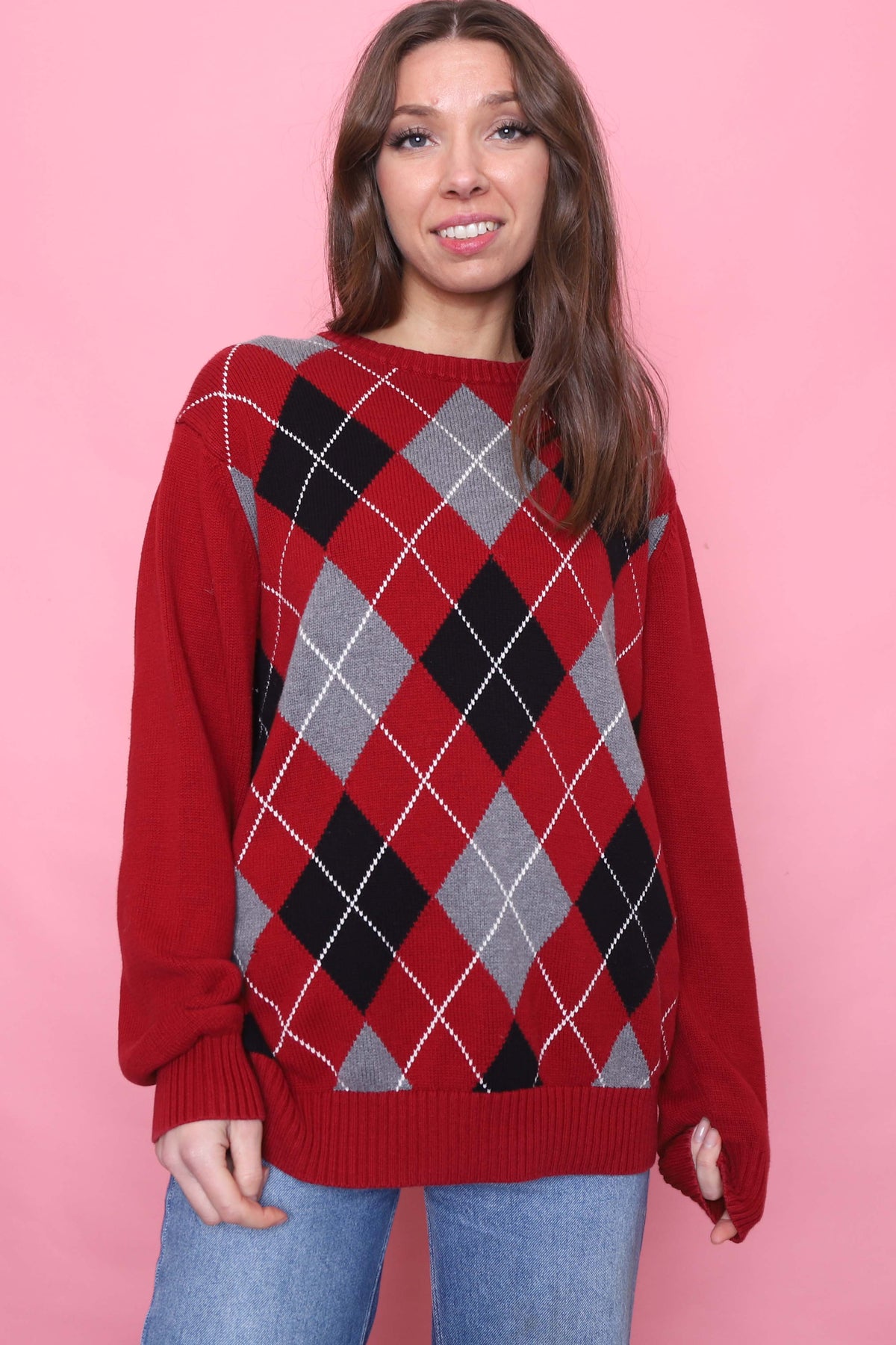 Vintage Argyle Pattern Knitted Jumper