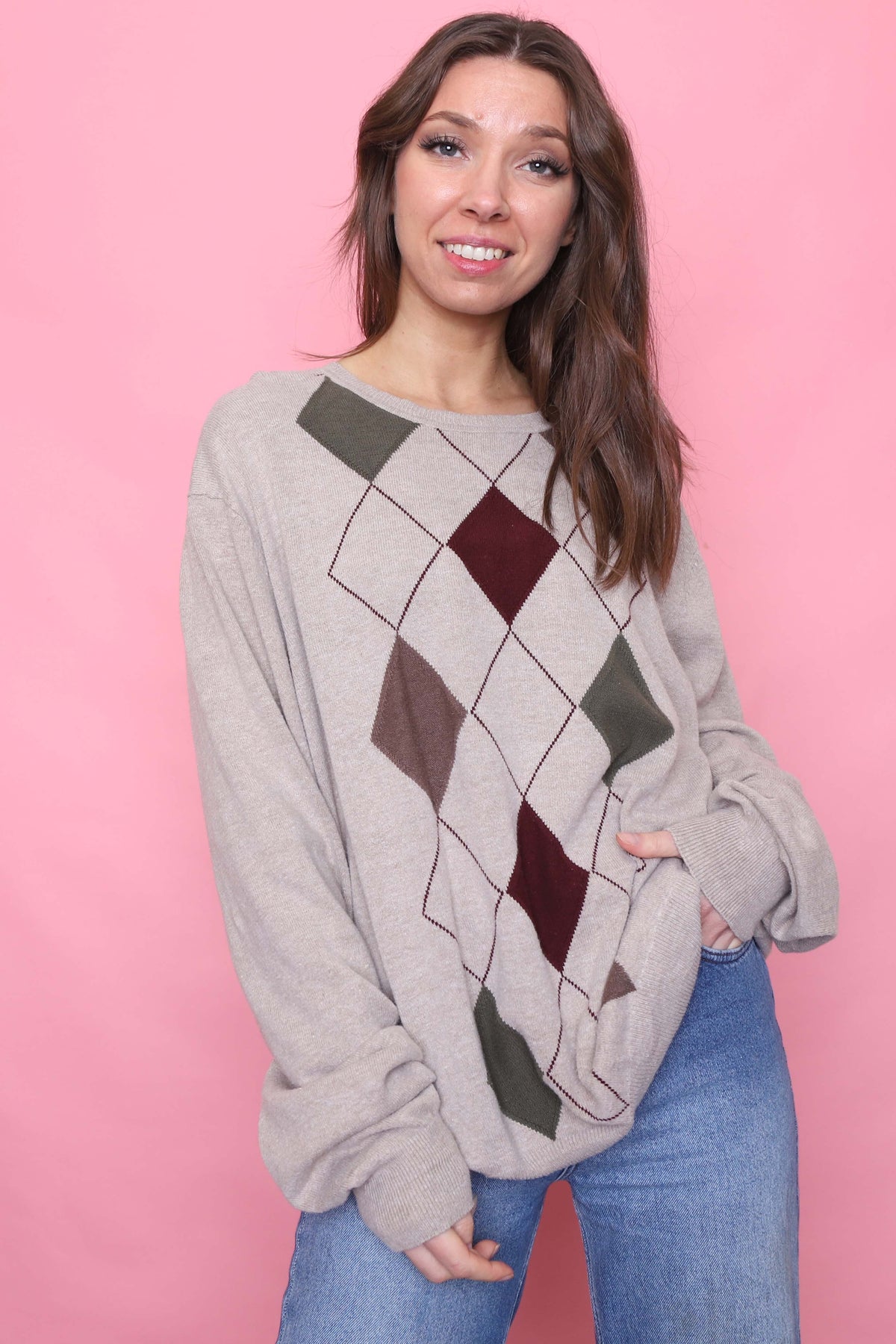 Vintage Argyle Pattern Knitted Jumper