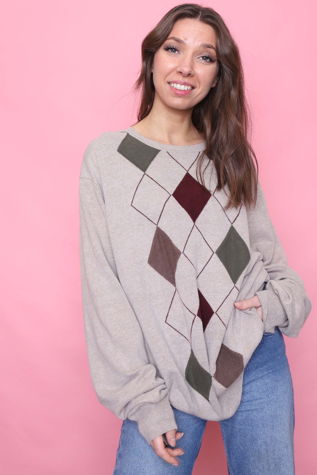 Vintage Argyle Pattern Knitted Jumper