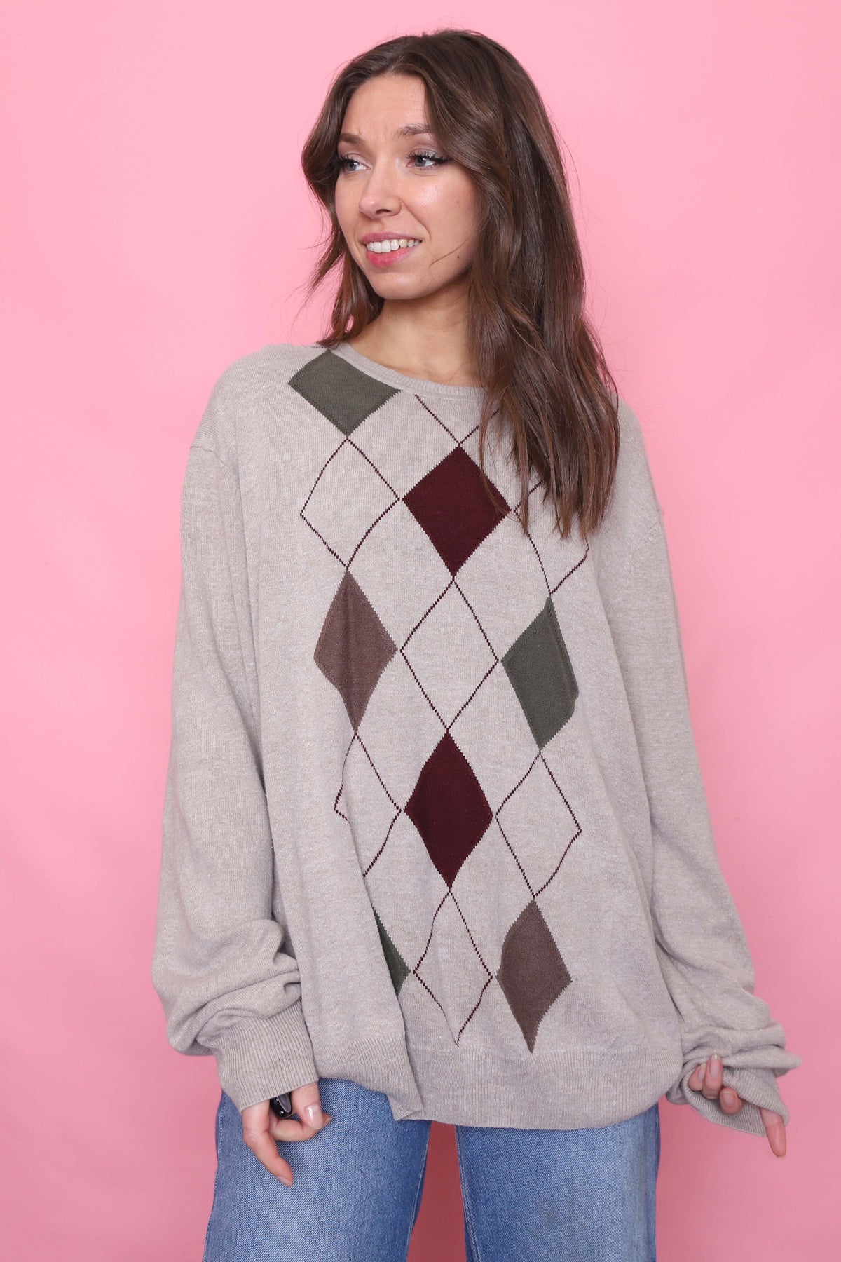 Vintage Argyle Pattern Knitted Jumper