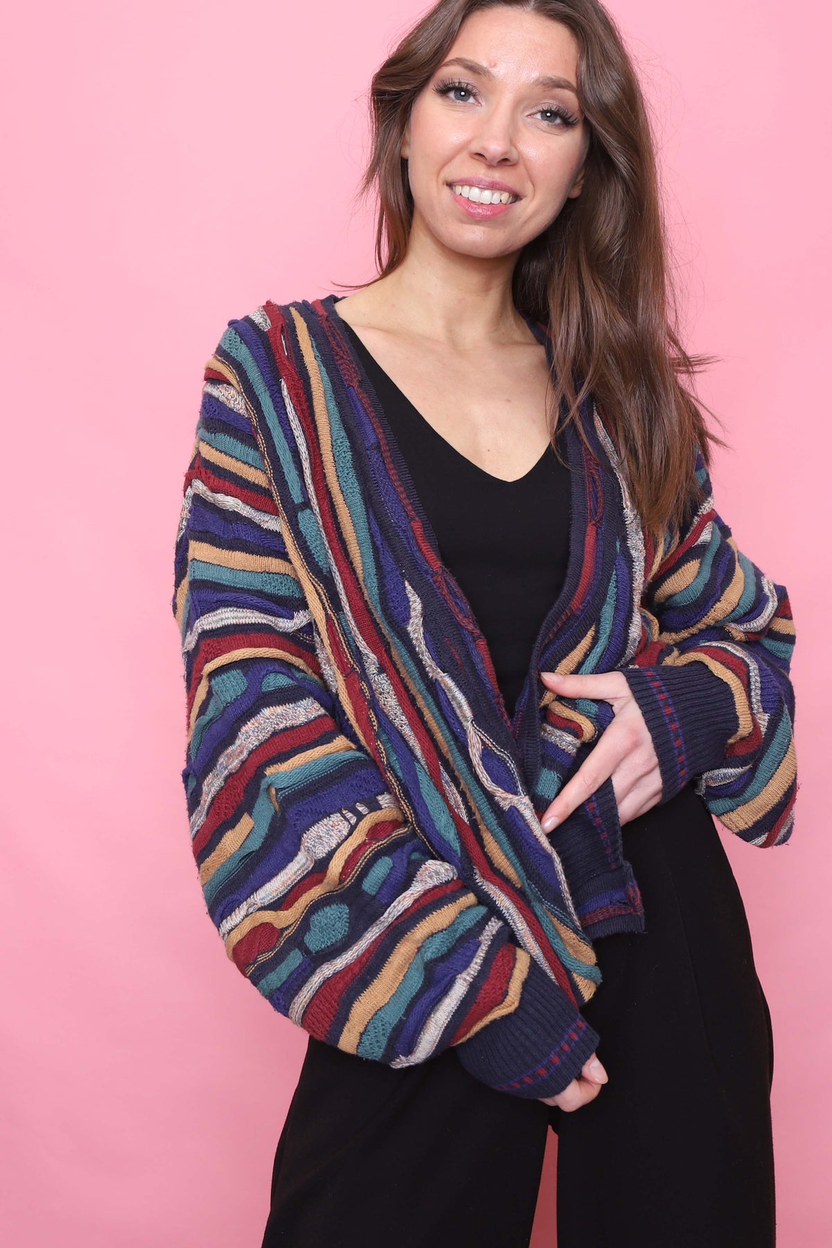 Vintage Coogi Style Multi Colour Knitted Cardigan