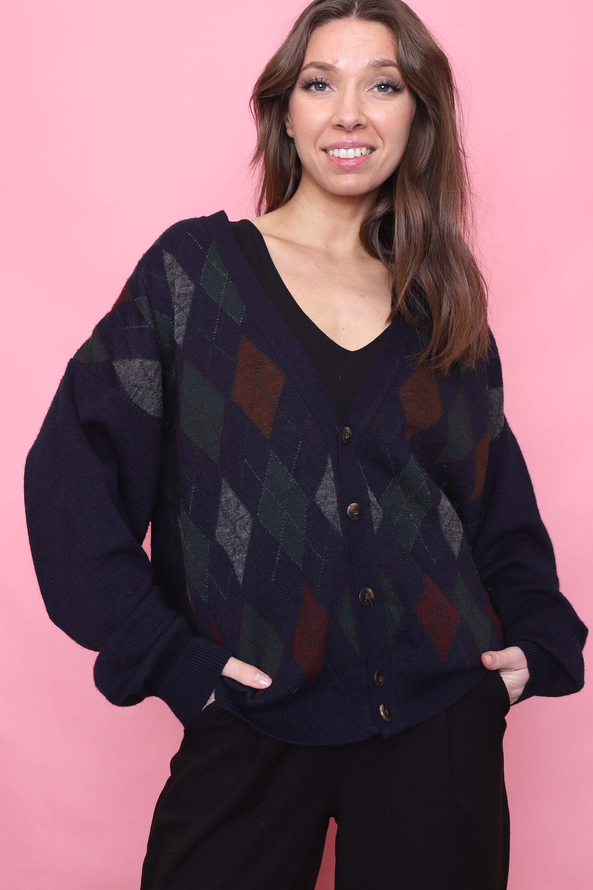 Vintage Argyle Pattern Knitted Cardigan