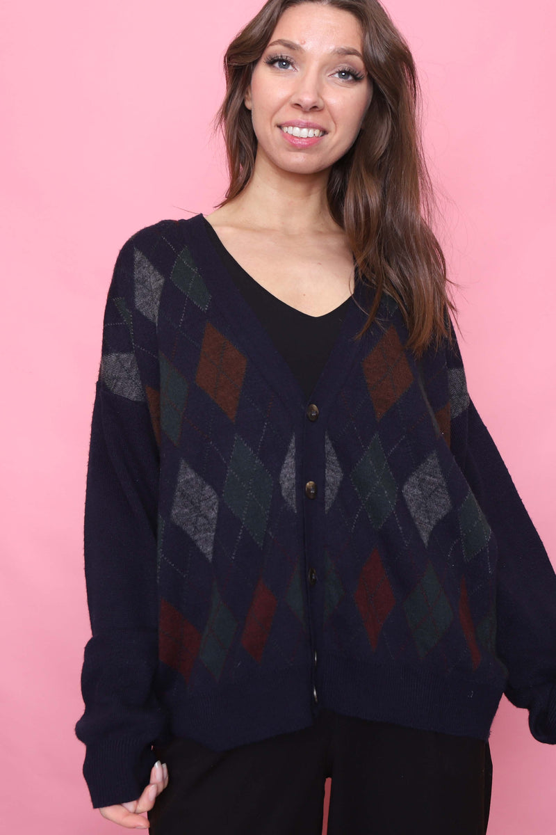 Vintage Argyle Pattern Knitted Cardigan