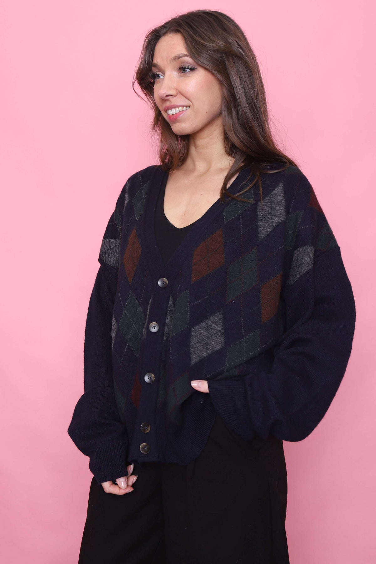 Vintage Argyle Pattern Knitted Cardigan