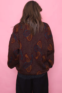 Vintage Patterned Knitted V Neck Jumper