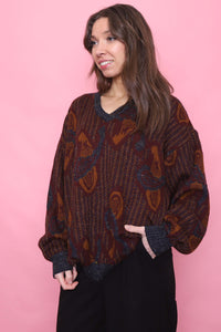 Vintage Patterned Knitted V Neck Jumper