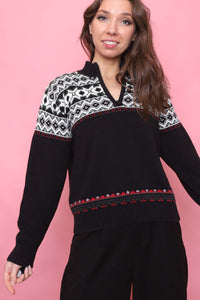 Vintage Patterned Knitted 1/4 Zip Jumper