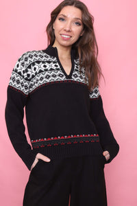 Vintage Patterned Knitted 1/4 Zip Jumper