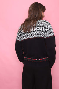 Vintage Patterned Knitted 1/4 Zip Jumper