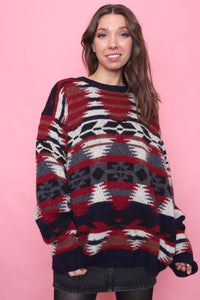 Vintage Patterned Knitted Wool Jumper