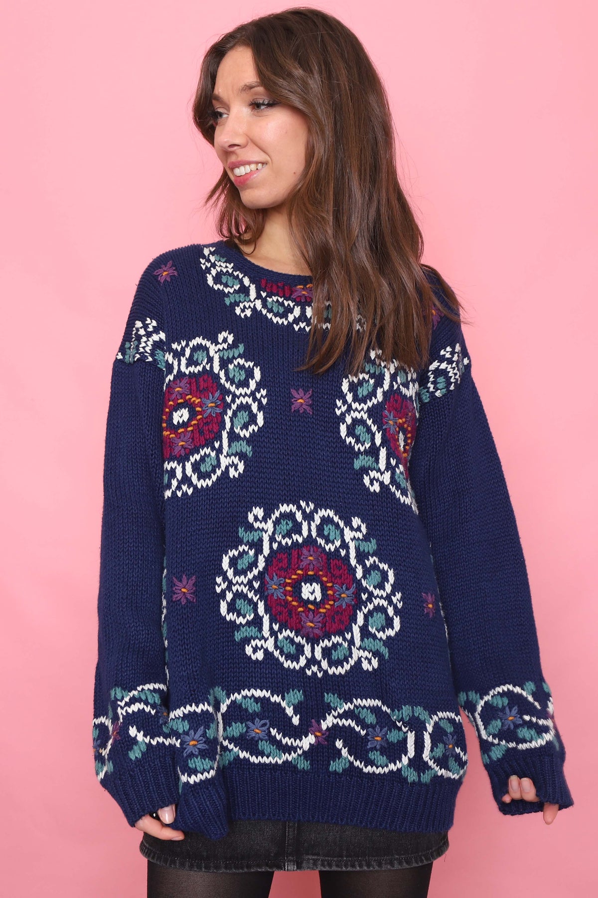 Vintage Hand Embroidered Knitted Jumper