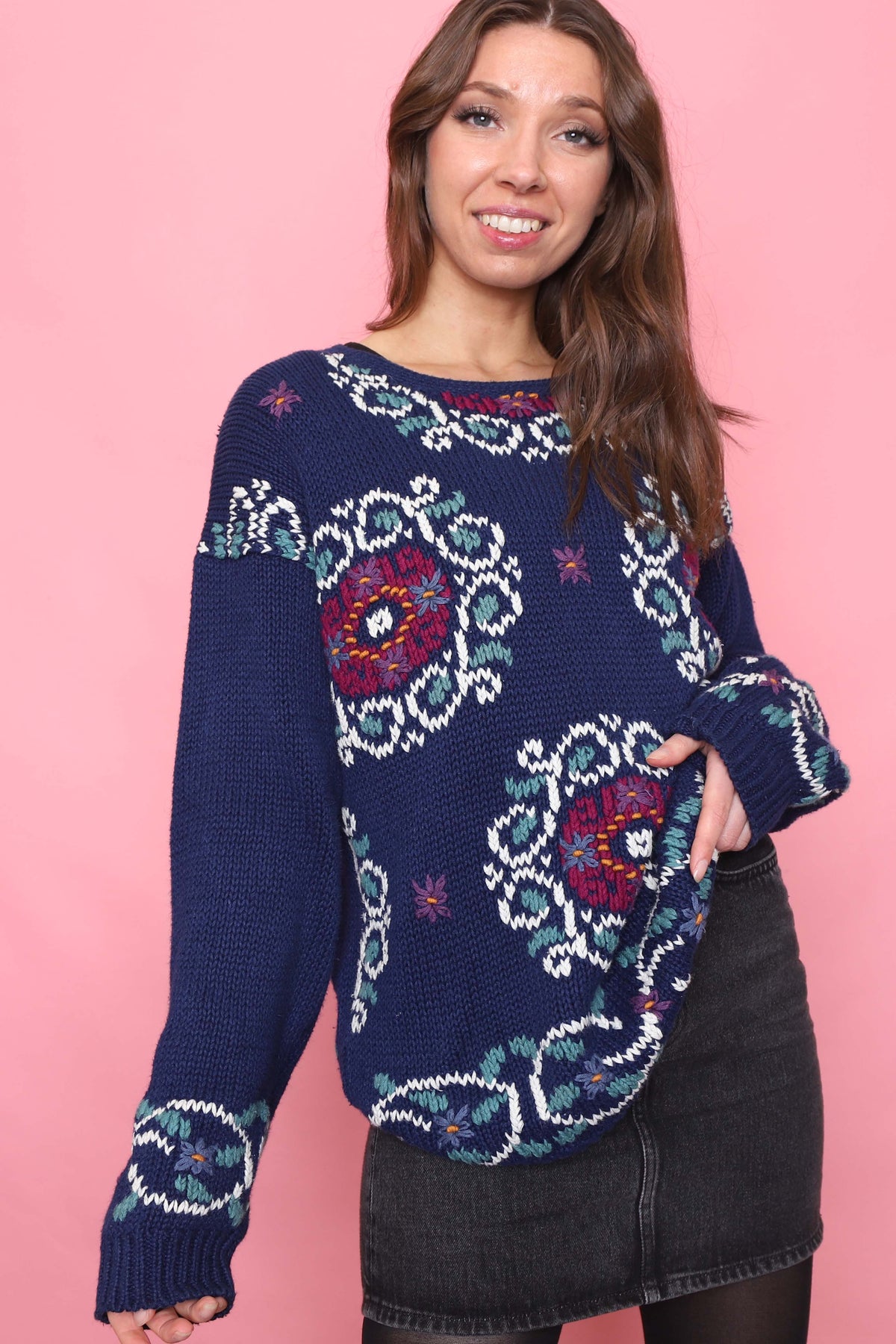 Vintage Hand Embroidered Knitted Jumper