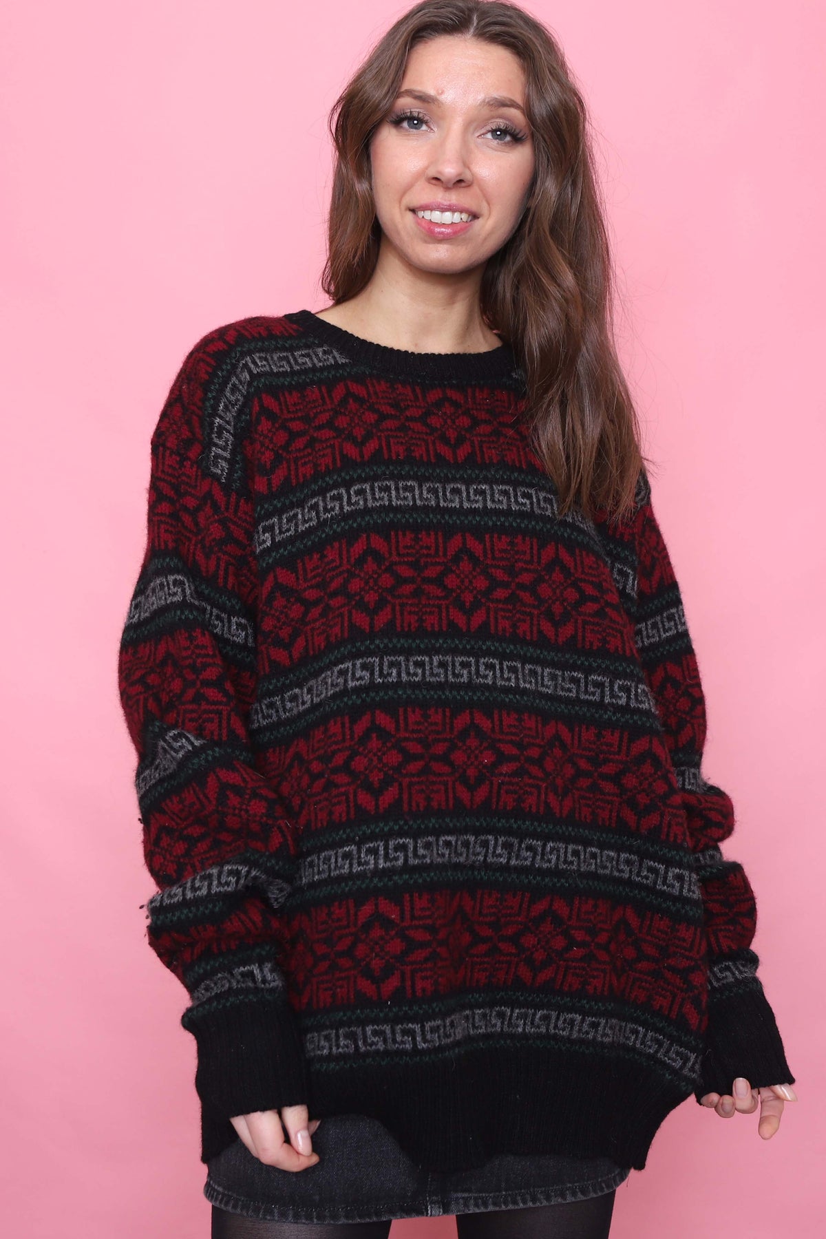 Vintage Patterned Knitted Wool Jumper