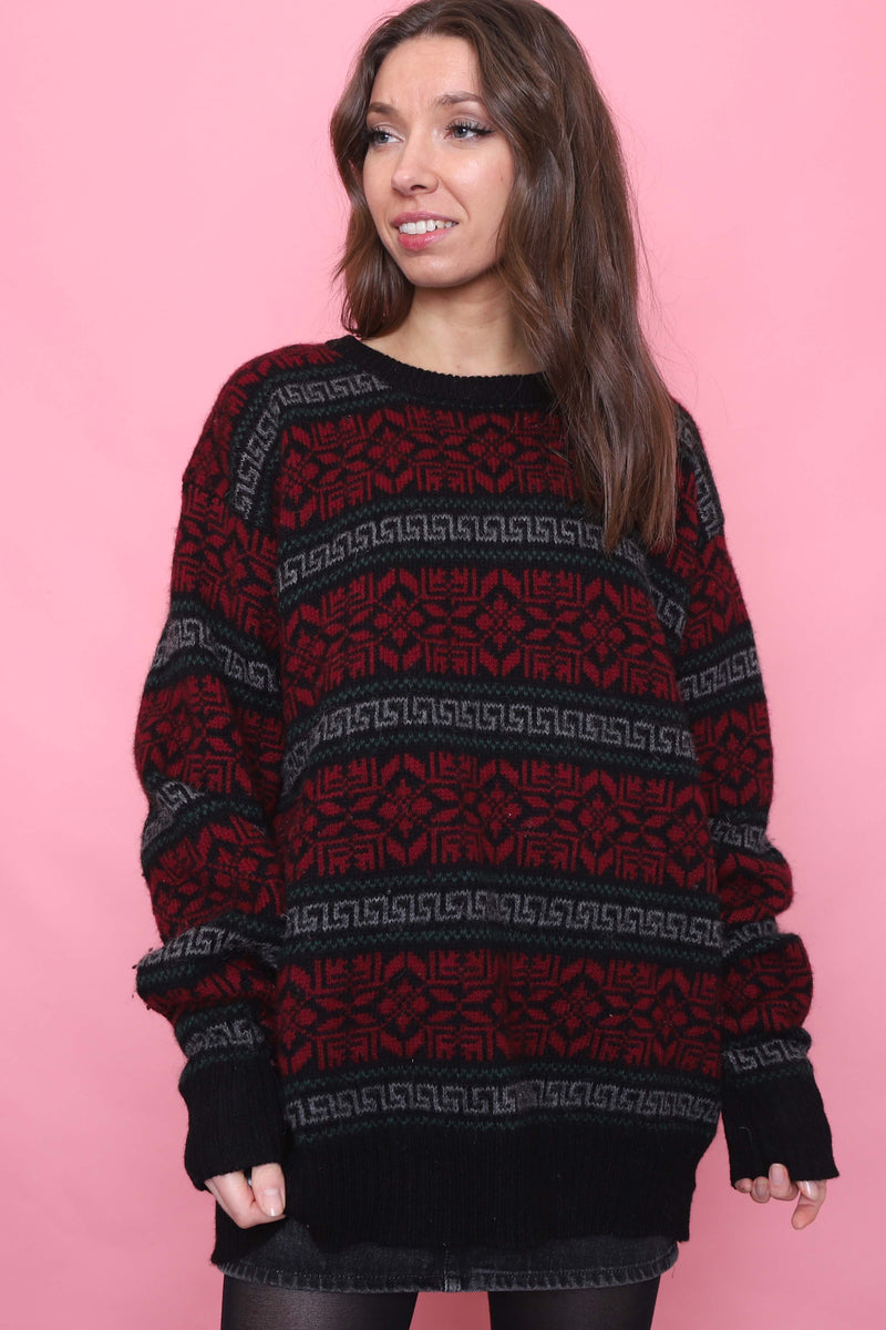 Vintage Patterned Knitted Wool Jumper