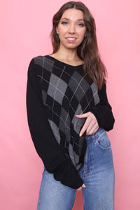 Vintage Argyle Pattern Knitted V Neck Jumper