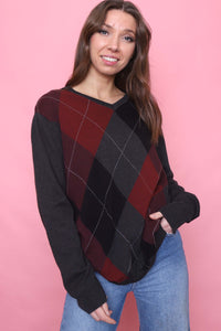 Vintage Argyle Pattern Knitted V Neck Jumper