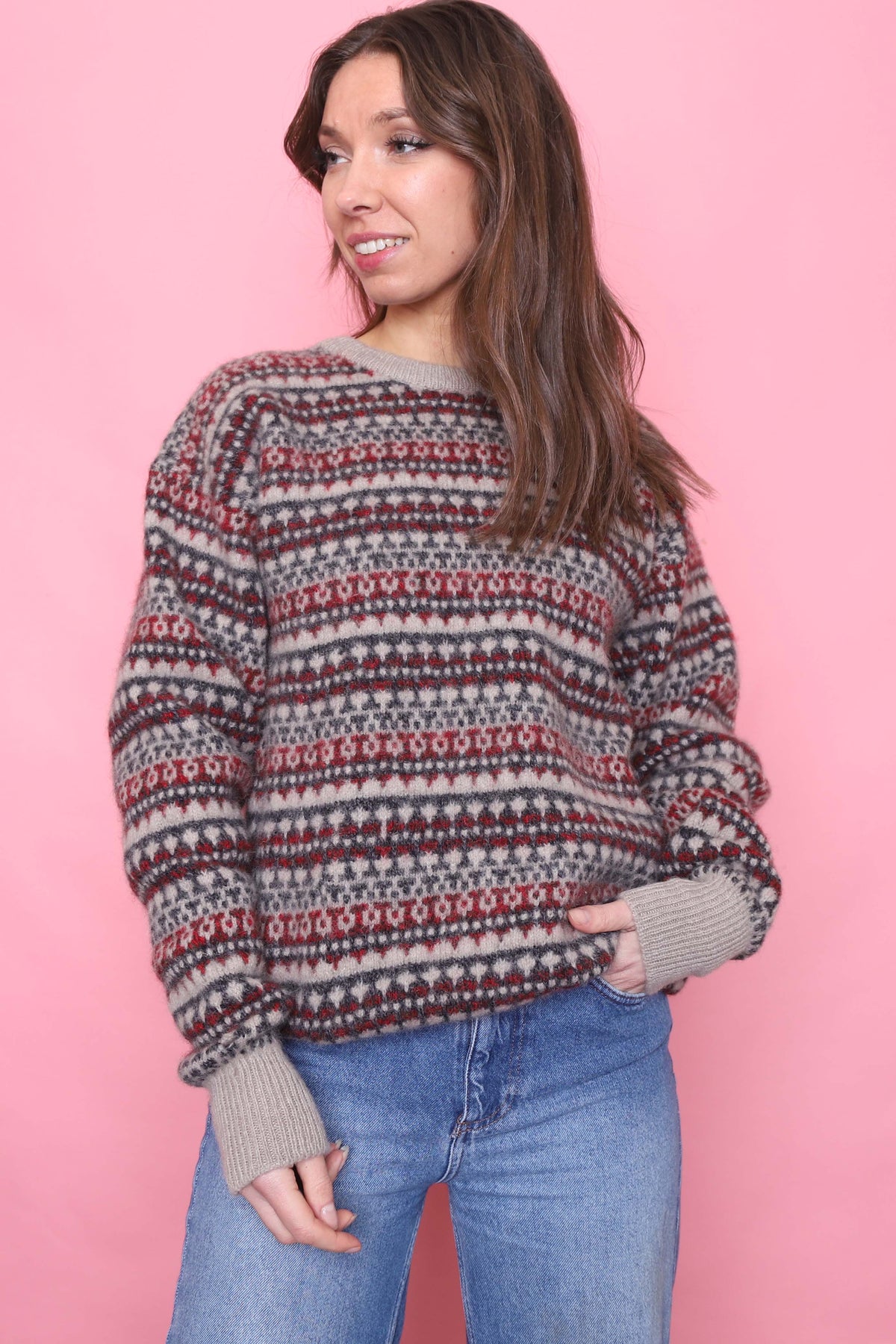 Vintage Patterned Knitted Wool Jumper