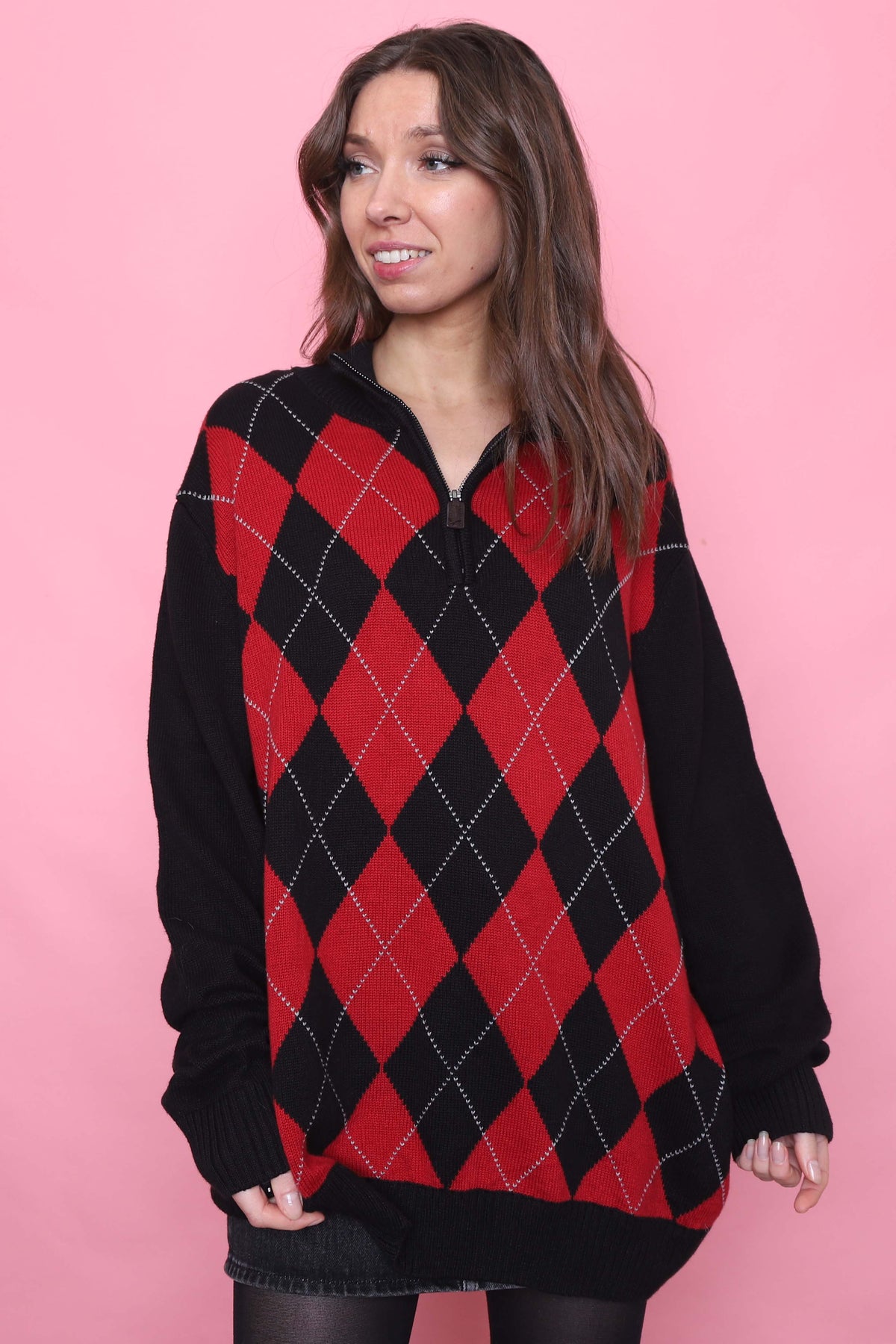 Vintage Argyle Pattern Knitted 1/4 Zip Jumper