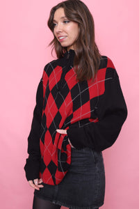 Vintage Argyle Pattern Knitted 1/4 Zip Jumper